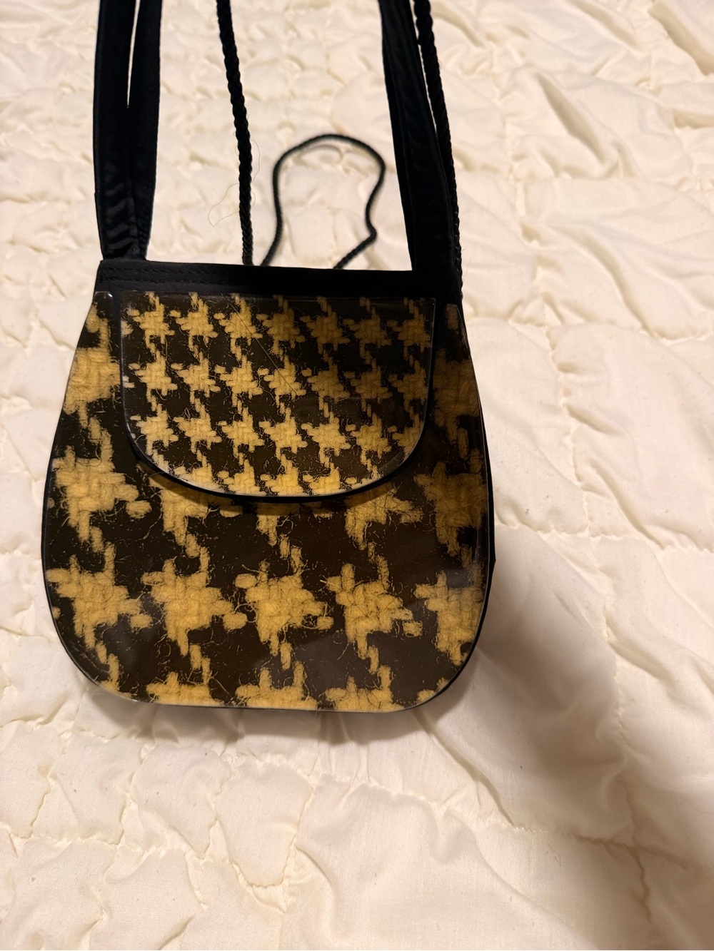 Small Black and Yellow Houndstooth Crossbody Bag